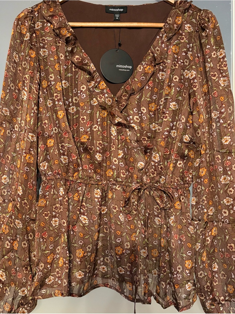 NWT mittoshop Floral Ruffle Wrap Peplum Blouse